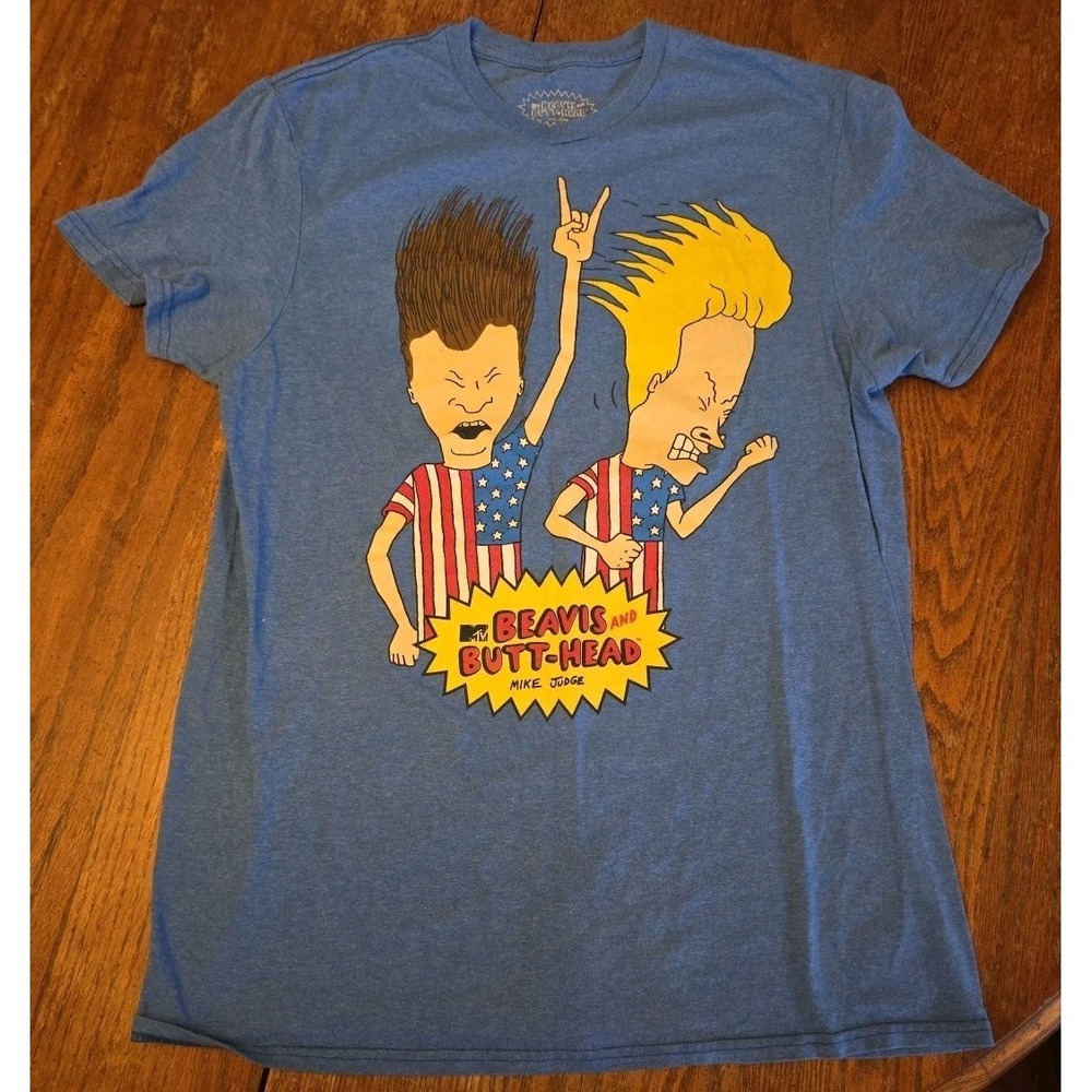 Beavis And Butt-Head MTV Men's T-shirt SZ Medium Short Sleeve‎ Graphic Blue
